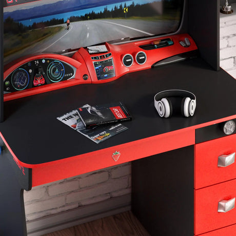 GTS EV Study Desk & Hutch with Cabinet, Car Dashboard Design - Ornate Home