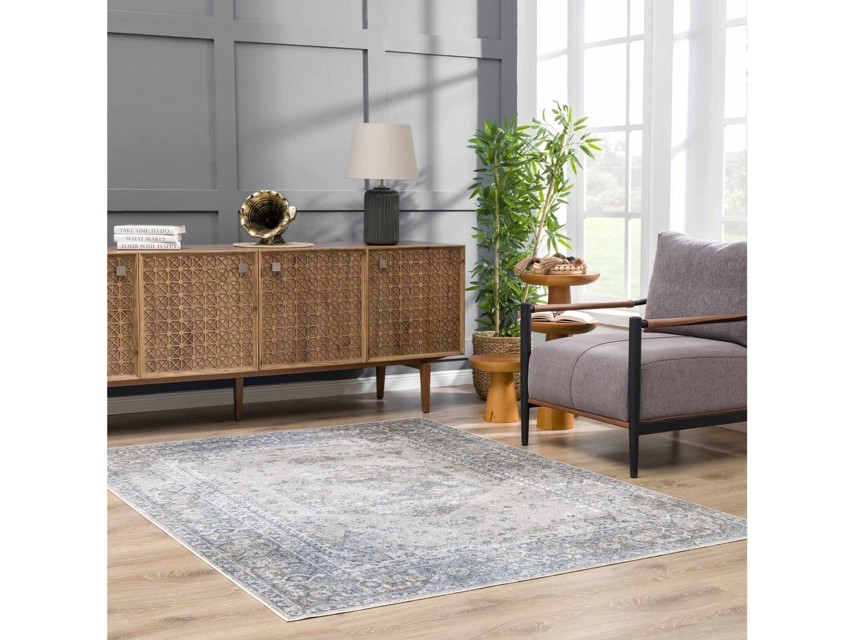 Gael Blue Washable Area Rug - Ornate Home