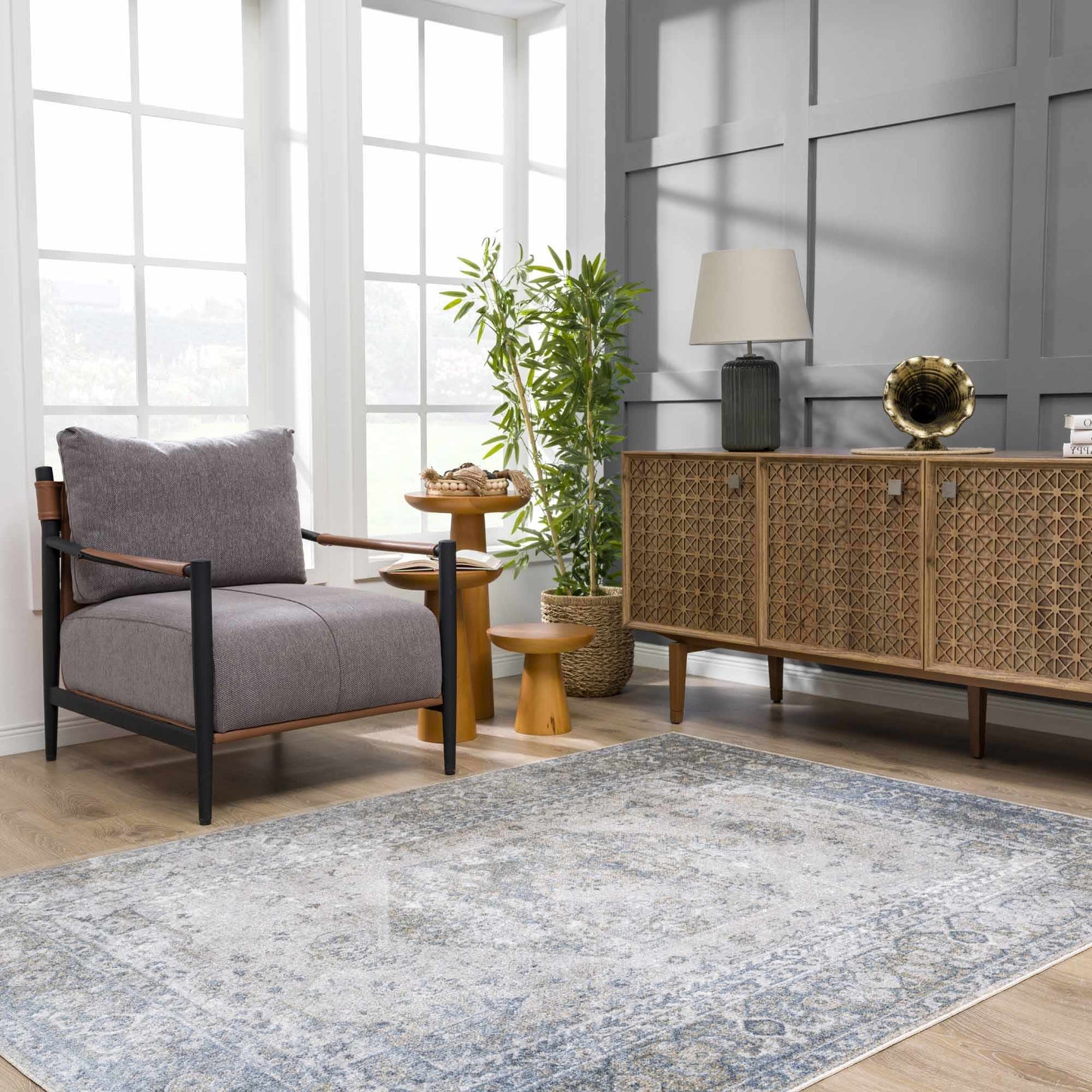 Gael Blue Washable Area Rug - Ornate Home