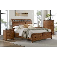 Gage Chestnut 4-Piece Queen Sleigh Storage Bedroom Set with 2 Nightstands & Chest - Ornate Home