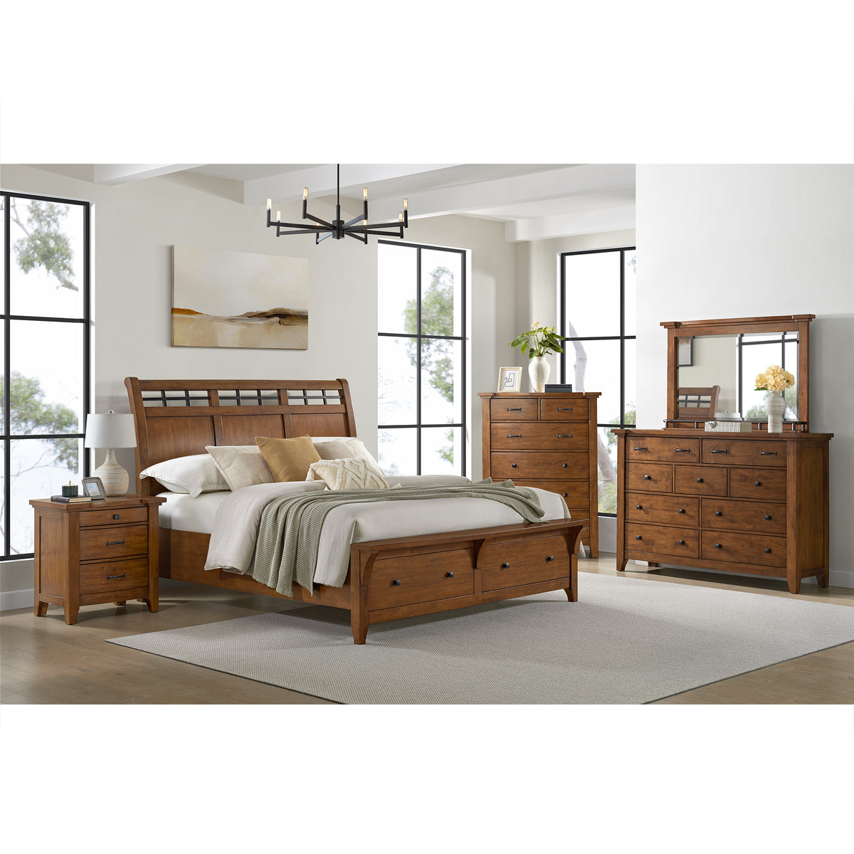 Gage Chestnut 5-Piece King Sleigh Storage Bedroom Set - Ornate Home
