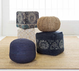 Gail Navy Jute Knitted Pouf - Ornate Home