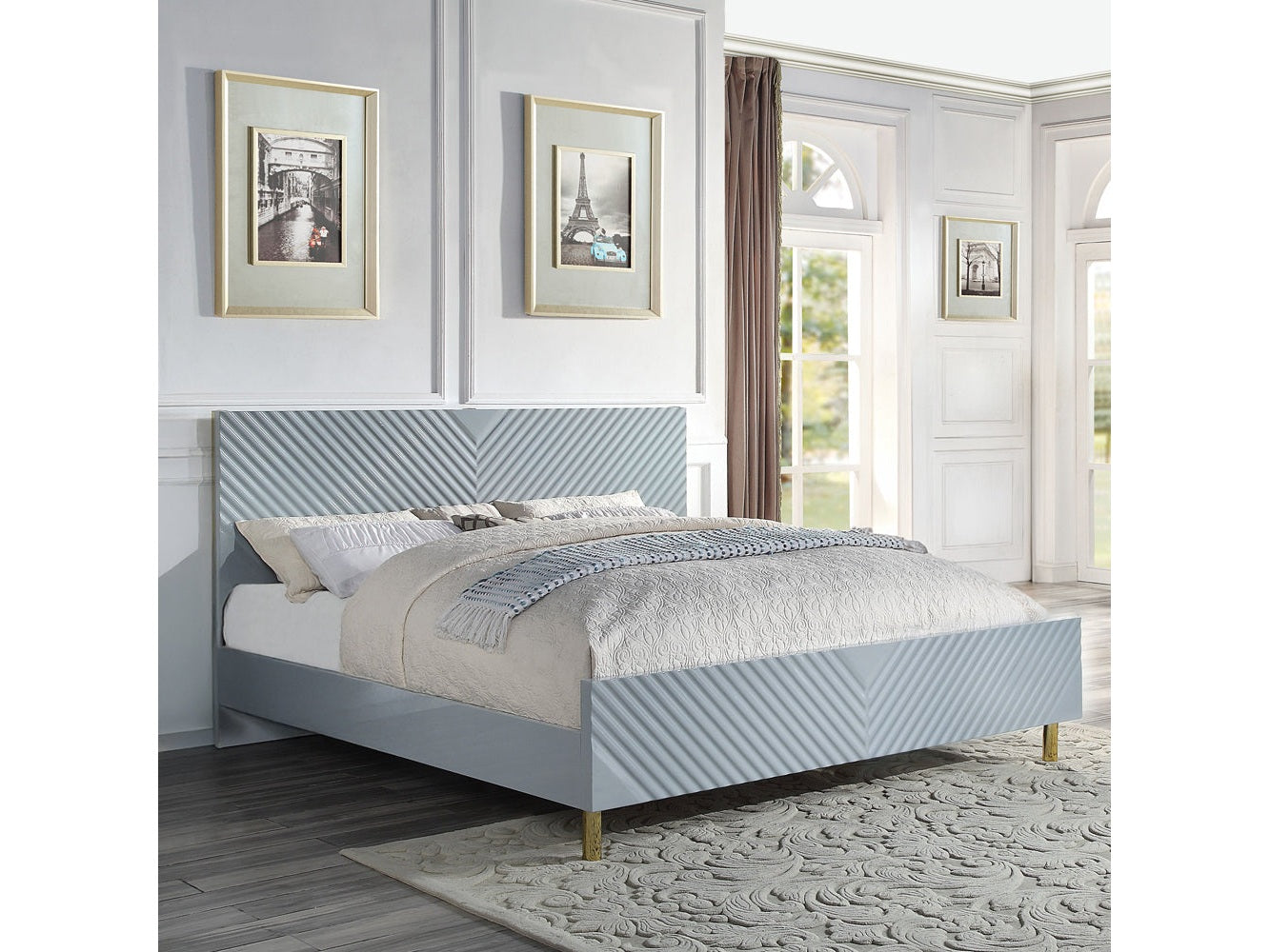 Gaines Gray High Gloss Queen Bed - Ornate Home