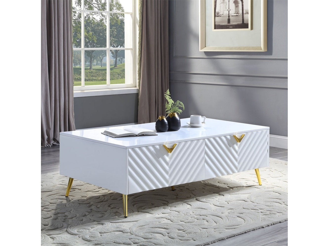 Gaines White High Gloss Coffee Table - Ornate Home