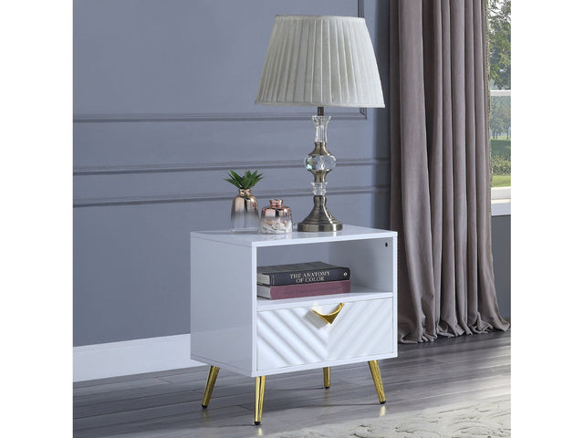 Gaines White High Gloss End Table - Ornate Home