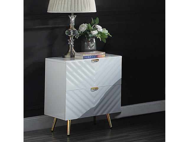Gaines White High Gloss Nightstand - Ornate Home