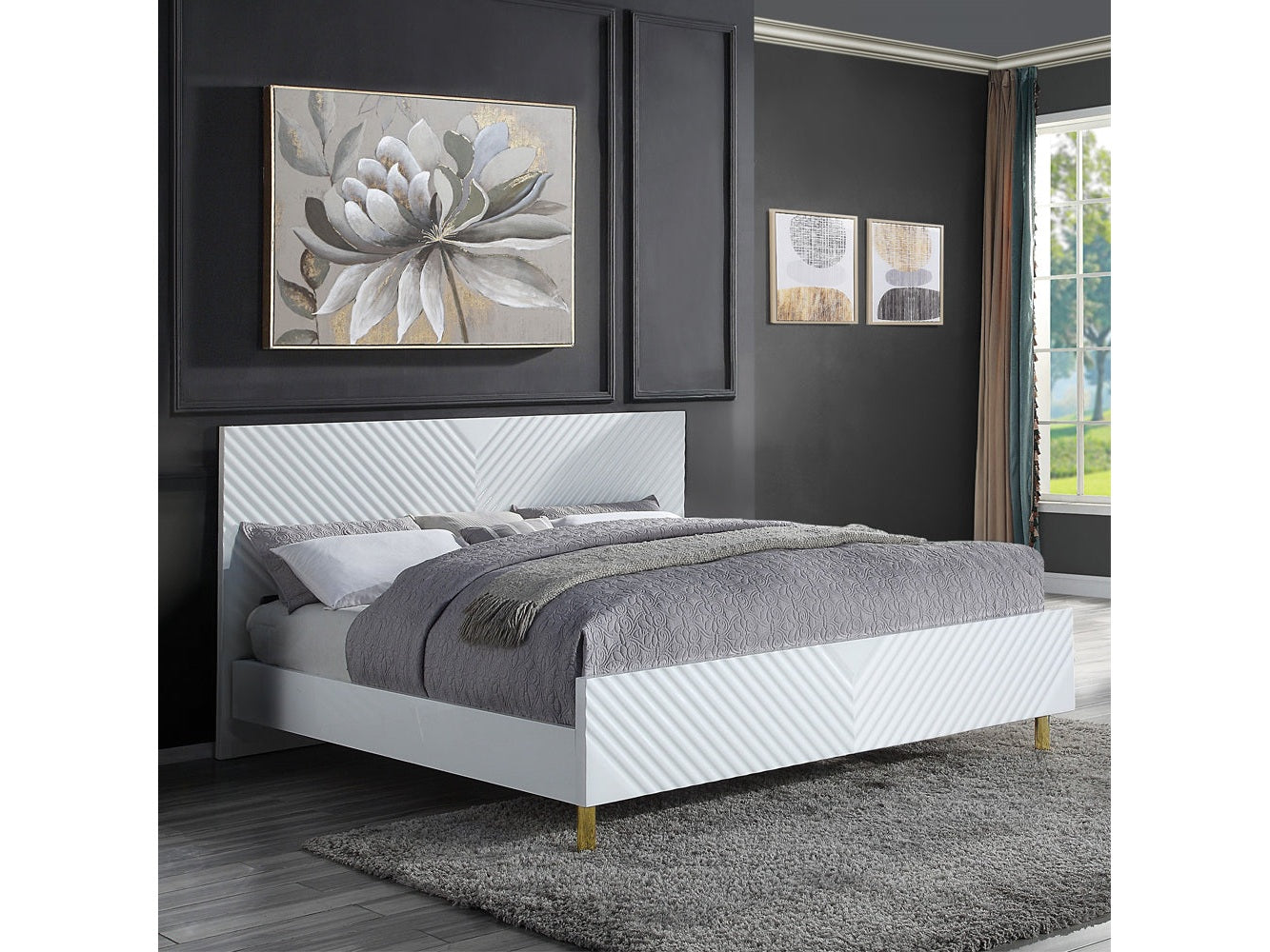 Gaines White High Gloss Queen Bed - Ornate Home