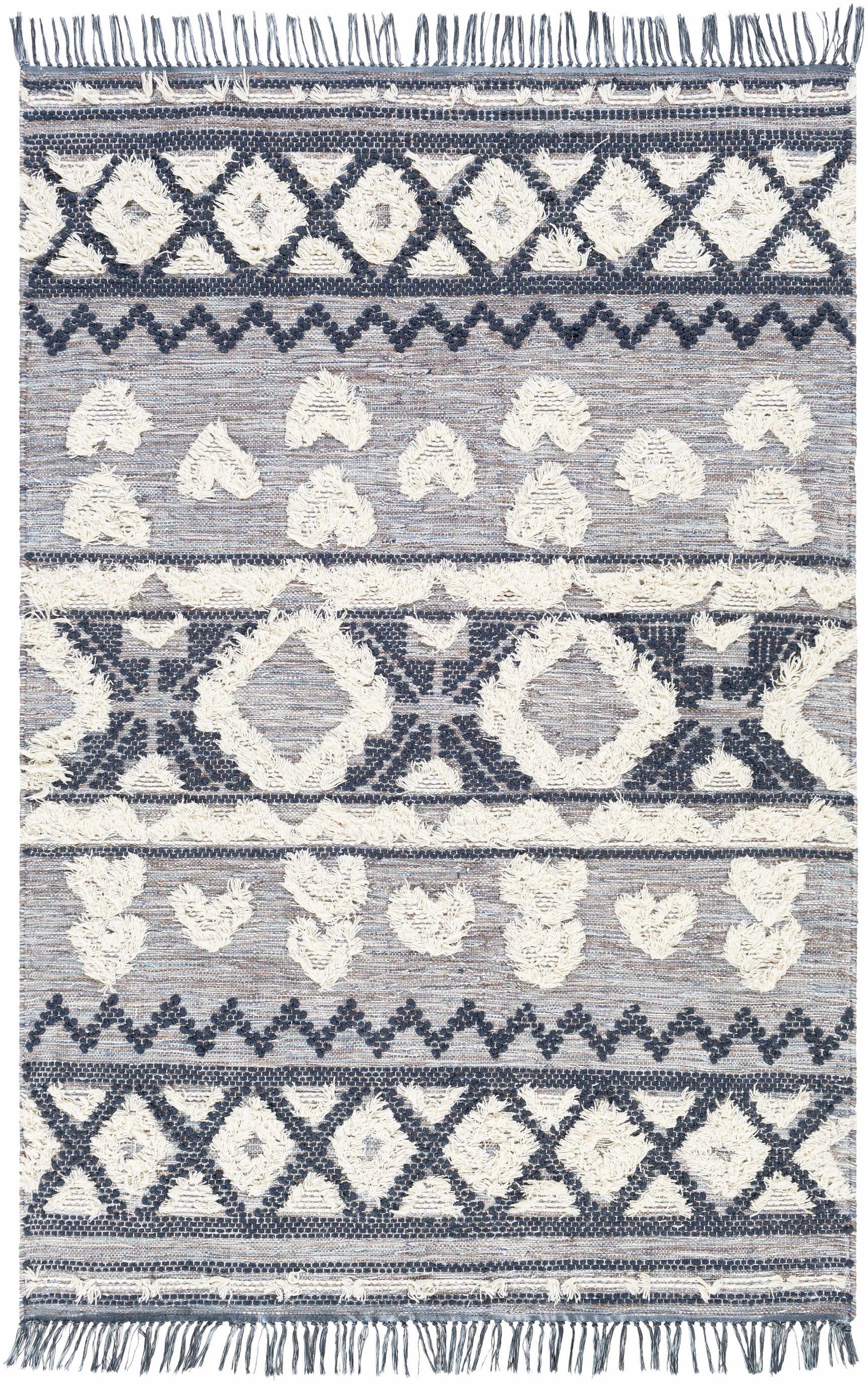 Gakona High-Low Cream&Blue Wool Rug - Clearance - Ornate Home