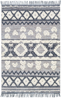 Gakona High-Low Cream&Blue Wool Rug - Clearance - Ornate Home