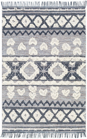 Gakona High-Low Cream&Blue Wool Rug - Clearance - Ornate Home