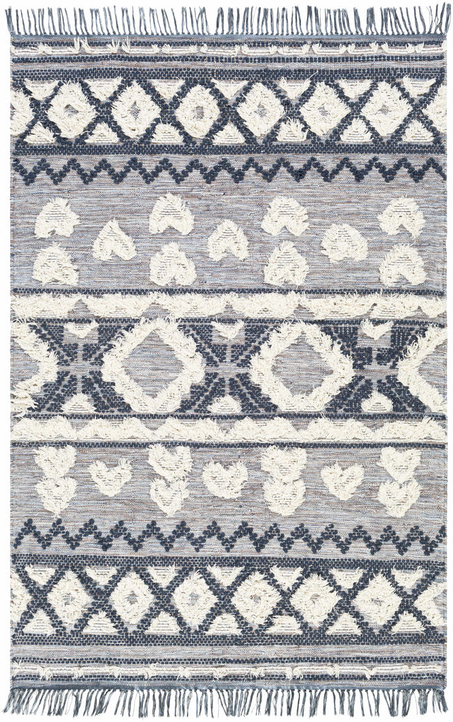 Gakona High-Low Cream&Blue Wool Rug - Clearance - Ornate Home