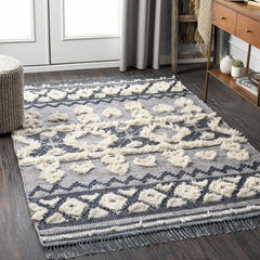 Gakona High-Low Cream&Blue Wool Rug - Clearance - Ornate Home