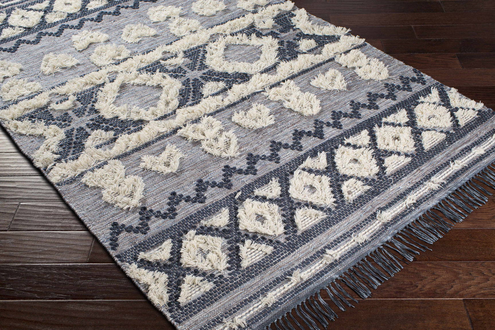 Gakona High-Low Cream&Blue Wool Rug - Clearance - Ornate Home