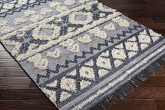 Gakona High-Low Cream&Blue Wool Rug - Clearance - Ornate Home