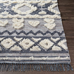 Gakona High-Low Cream&Blue Wool Rug - Clearance - Ornate Home