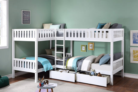 Galen White Corner Bunk Bed - Ornate Home