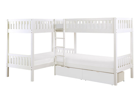 Galen White Corner Bunk Bed With Storage Boxes - Ornate Home