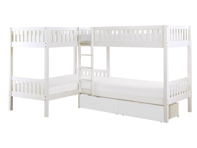 Galen White Corner Bunk Bed With Storage Boxes - Ornate Home