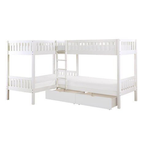Galen White Corner Bunk Bed With Storage Boxes - Ornate Home