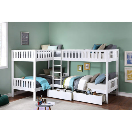 Galen White Corner Bunk Bed With Storage Boxes - Ornate Home