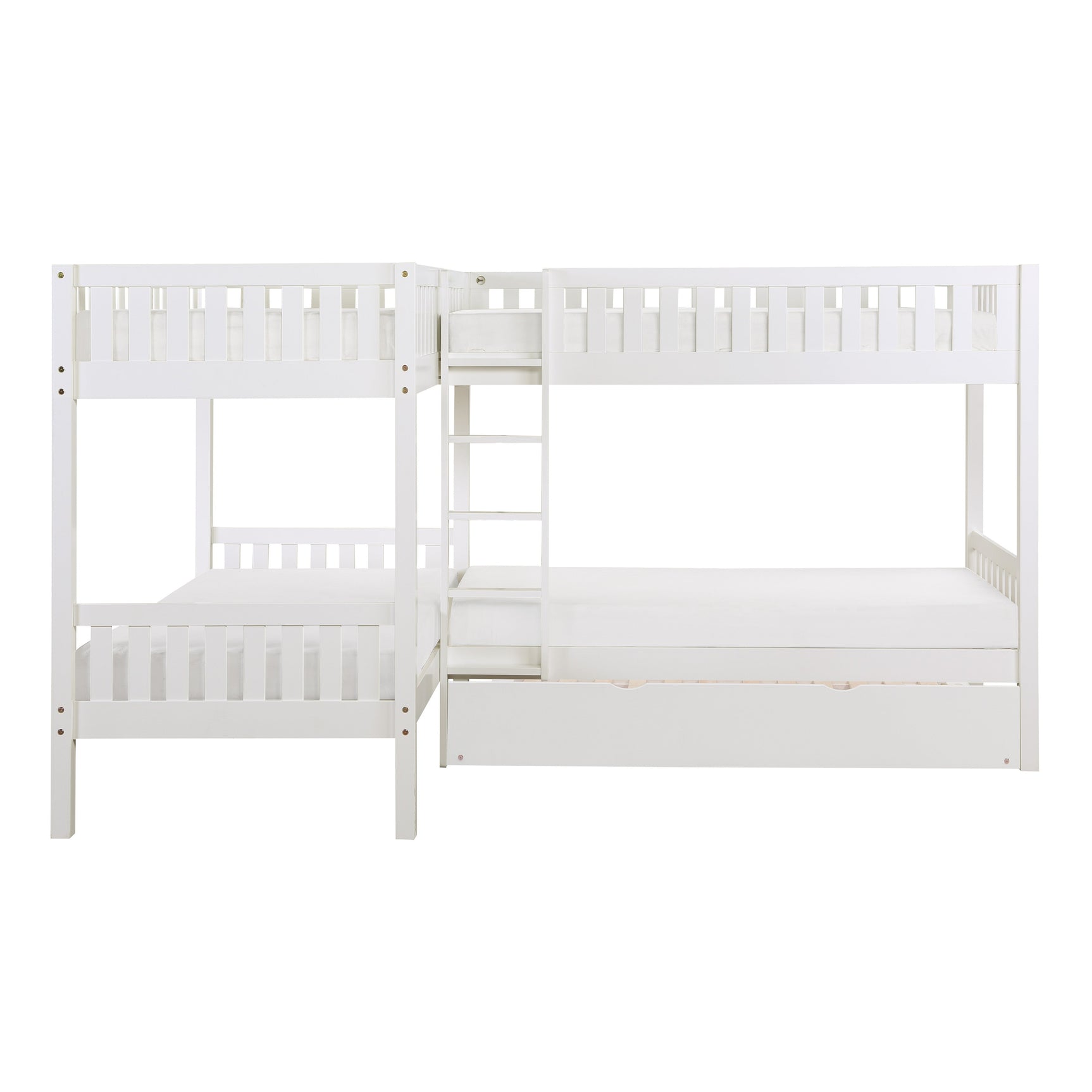 Galen White Corner Bunk Bed with Twin Trundle - Ornate Home