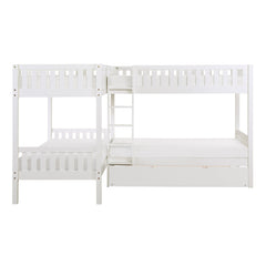 Galen White Corner Bunk Bed with Twin Trundle - Ornate Home