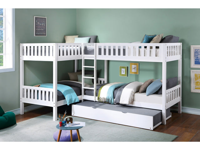 Galen White Corner Bunk Bed with Twin Trundle - Ornate Home