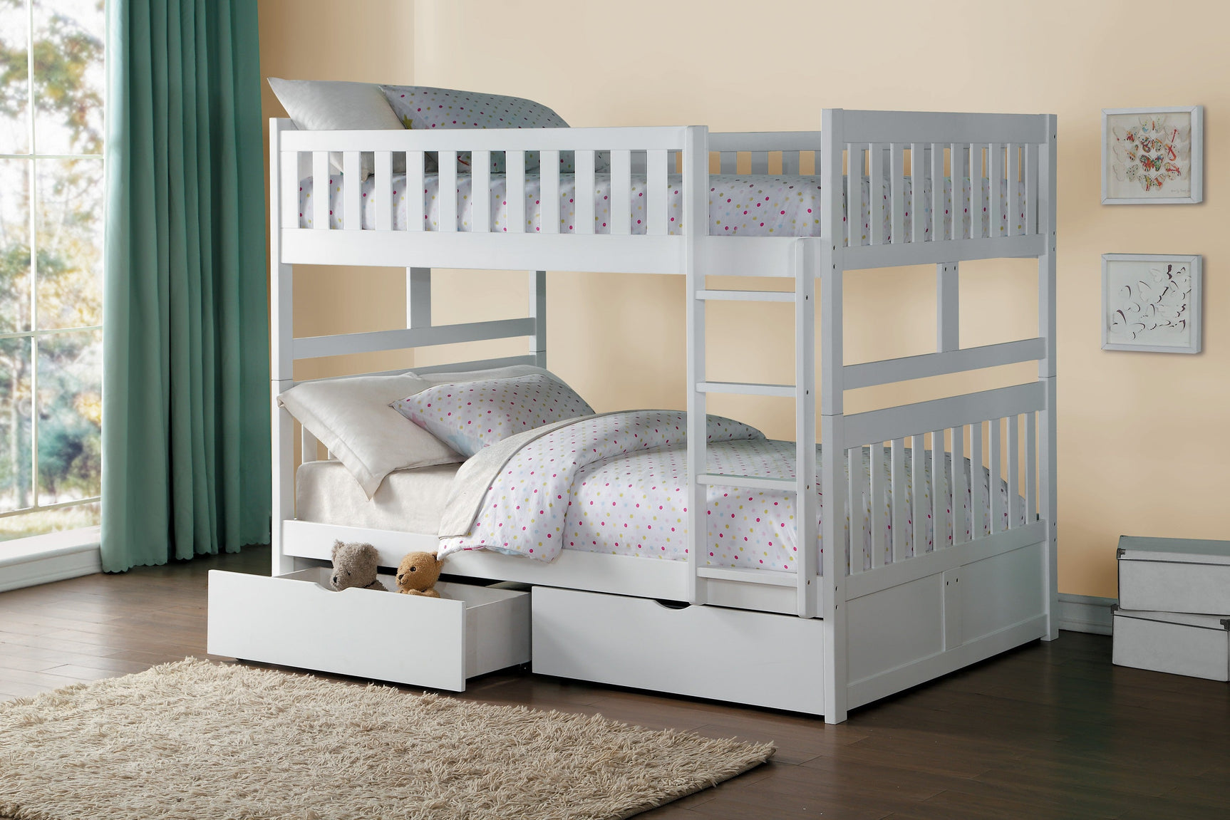 Galen White Full/Full Bunk Bed With Storage Boxes - Ornate Home