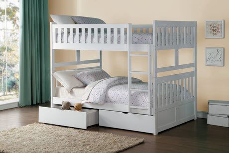 Galen White Full/Full Bunk Bed With Storage Boxes - Ornate Home