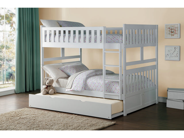 Galen White Full/Full Bunk Bed with Twin Trundle - Ornate Home