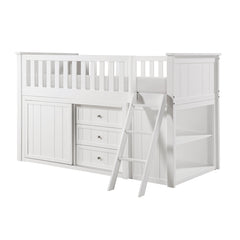 Galen White Low Loft Bunk With Bookcase And 2 Dressers - Ornate Home
