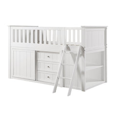 Galen White Low Loft Bunk With Bookcase And 2 Dressers - Ornate Home