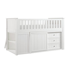 Galen White Low Loft Bunk With Bookcase And 2 Dressers - Ornate Home