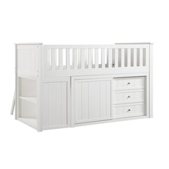 Galen White Low Loft Bunk With Bookcase And 2 Dressers - Ornate Home