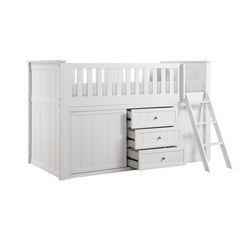 Galen White Low Loft Bunk With Bookcase And 2 Dressers - Ornate Home