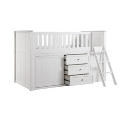 Galen White Low Loft Bunk With Bookcase And 2 Dressers - Ornate Home