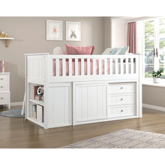 Galen White Low Loft Bunk With Bookcase And 2 Dressers - Ornate Home