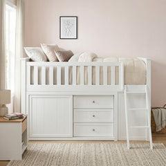 Galen White Low Loft Bunk With Bookcase And 2 Dressers - Ornate Home