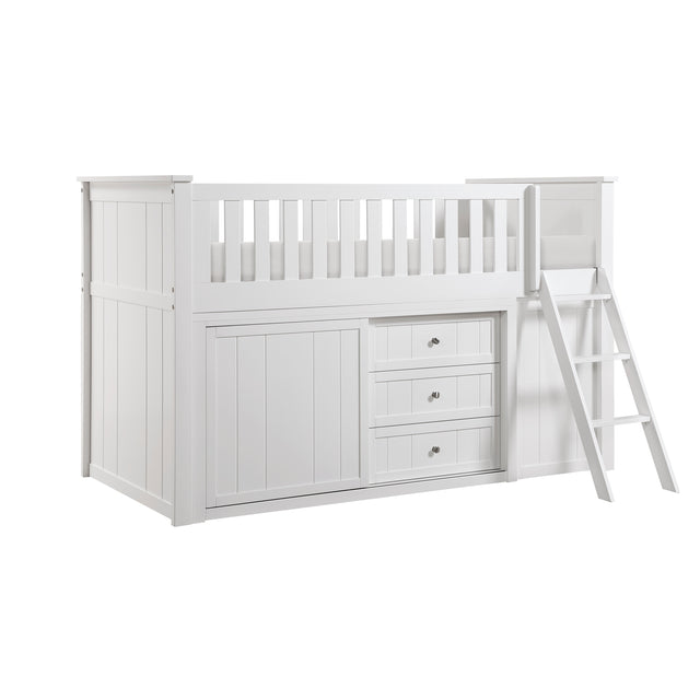Galen White Low Loft Bunk With Bookcase And 2 Dressers - Ornate Home