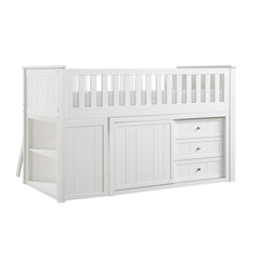 Galen White Low Loft Bunk With Bookcase And 2 Dressers - Ornate Home