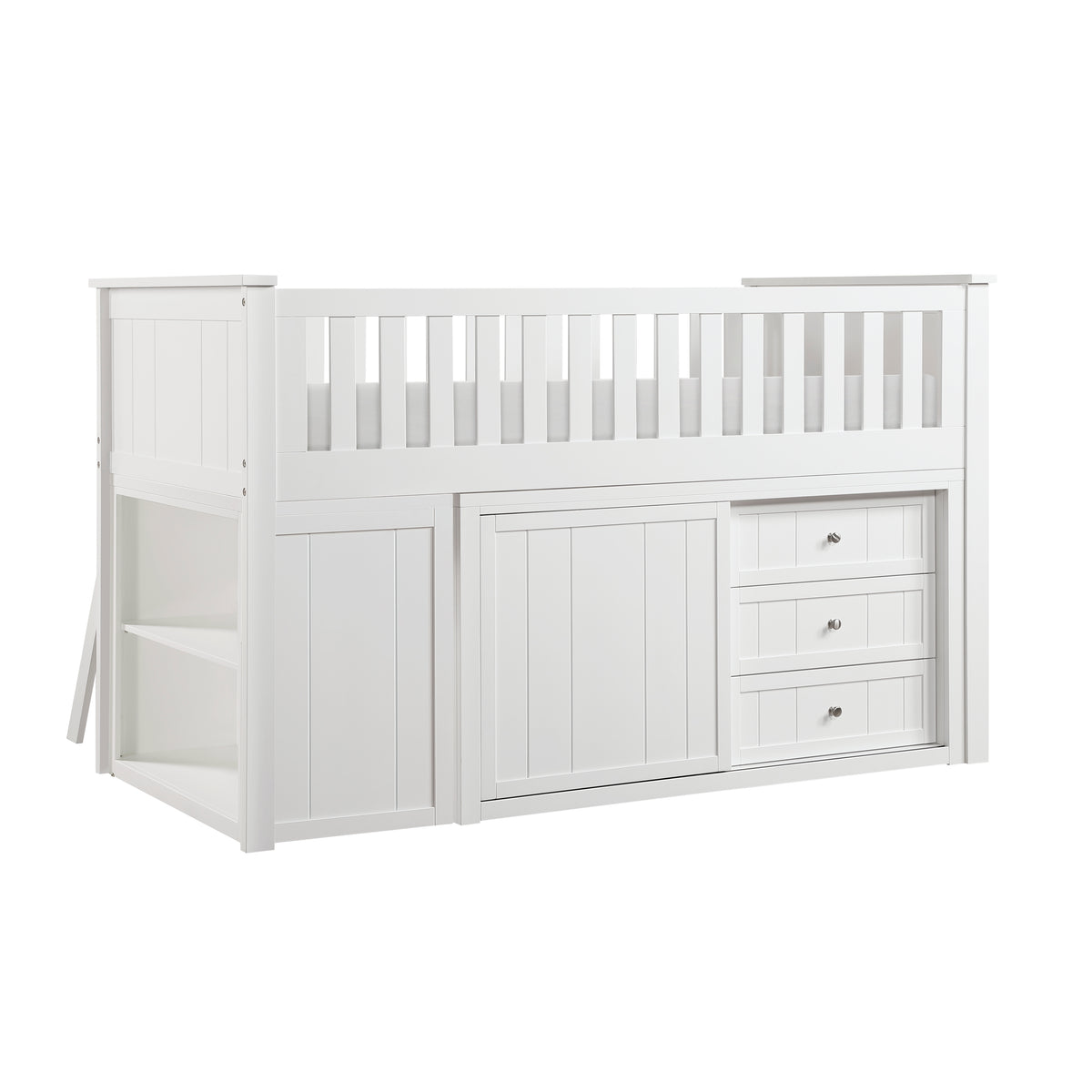 Galen White Low Loft Bunk With Bookcase And 2 Dressers - Ornate Home