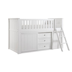 Galen White Low Loft Bunk With Bookcase And 2 Dressers - Ornate Home