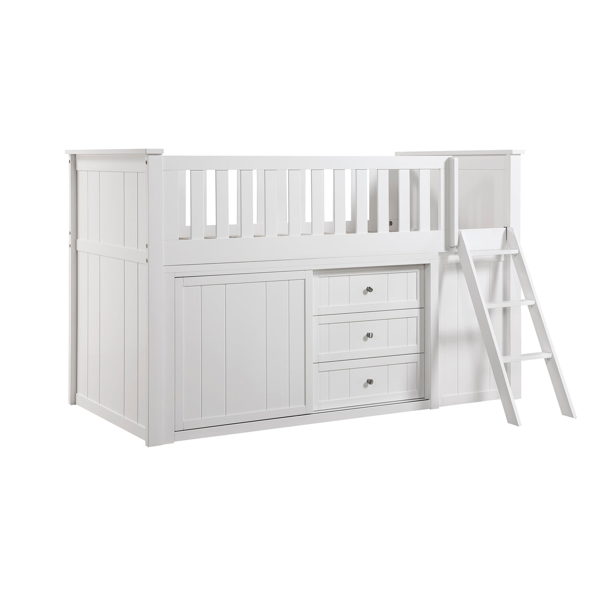 Galen White Low Loft Bunk With Bookcase And 2 Dressers - Ornate Home