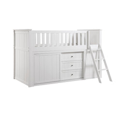 Galen White Low Loft Bunk With Bookcase And 2 Dressers - Ornate Home