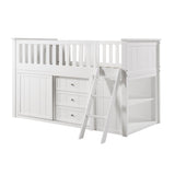 Galen White Low Loft Bunk With Bookcase And 2 Dressers - Ornate Home