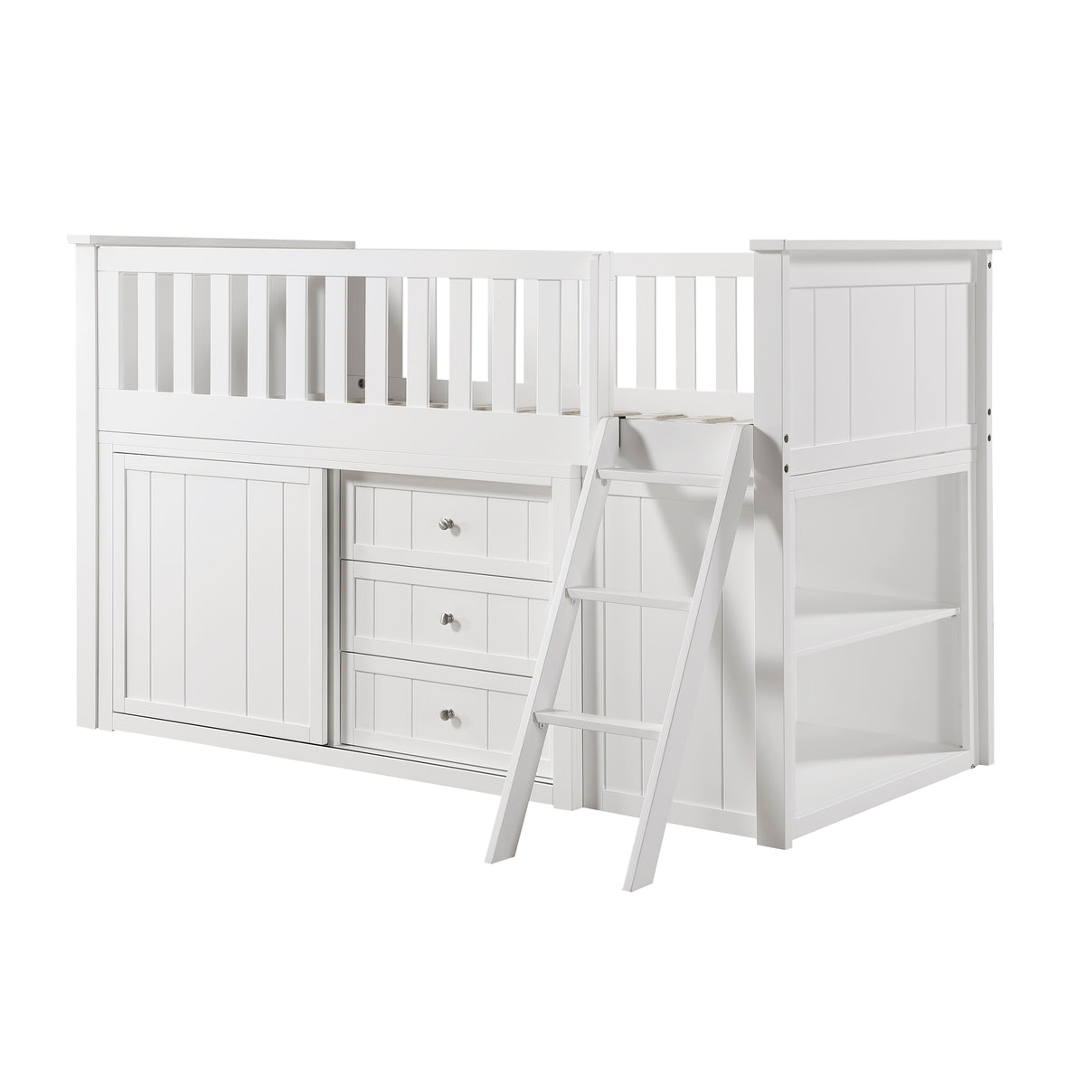 Galen White Low Loft Bunk With Bookcase And 2 Dressers - Ornate Home
