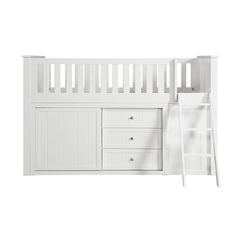 Galen White Low Loft Bunk With Bookcase And 2 Dressers - Ornate Home