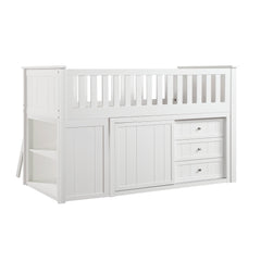 Galen White Low Loft Bunk With Bookcase And 2 Dressers - Ornate Home