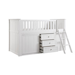 Galen White Low Loft Bunk With Bookcase And 2 Dressers - Ornate Home