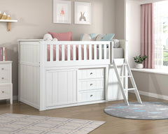 Galen White Low Loft Bunk With Bookcase And 2 Dressers - Ornate Home